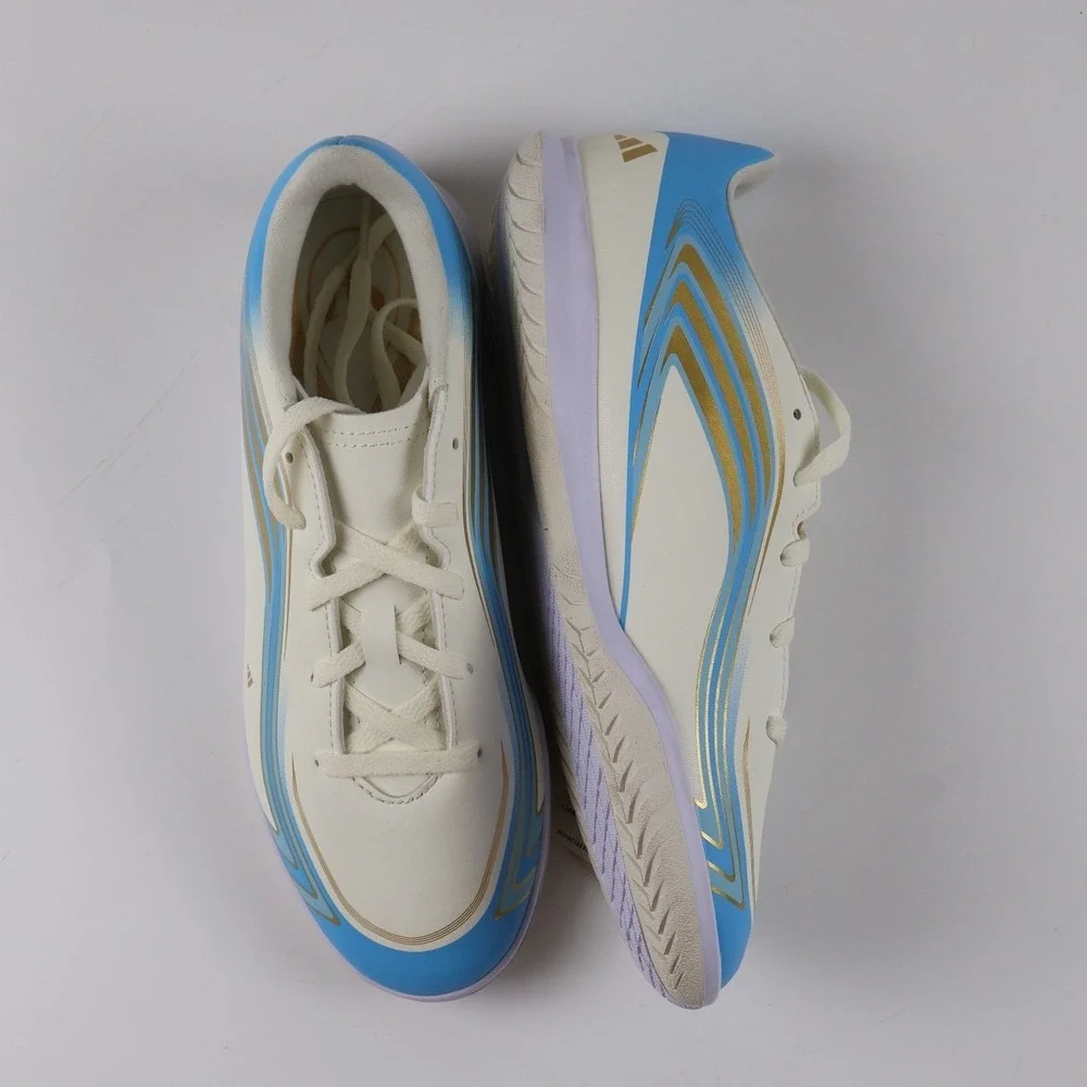 Adidas F50 Messi Club IN J Soccer Shoes Ivory Blue Gold 5 NEW
